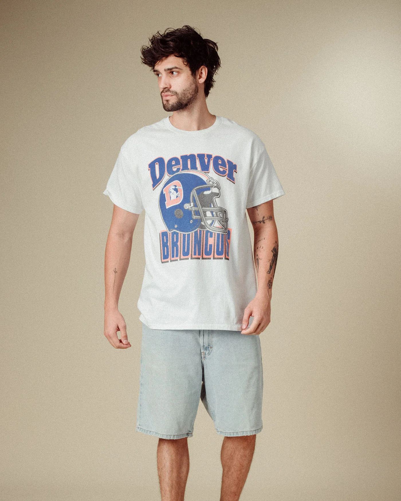 Denver Broncos Throwback Helmet Flea Market Tee - Image 2