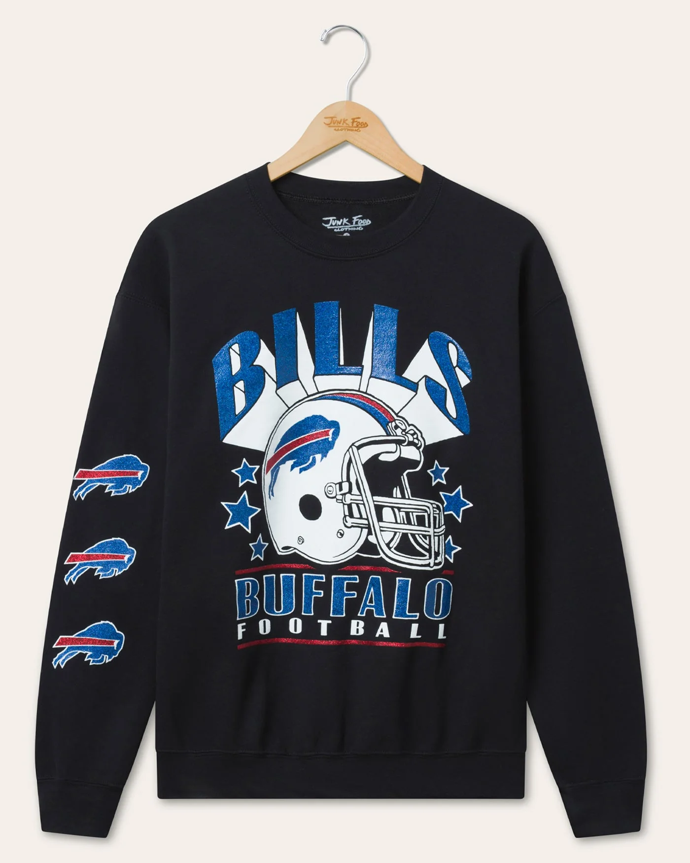 Buffalo Bills Glitter Helmet Flea Market Crew Fleece