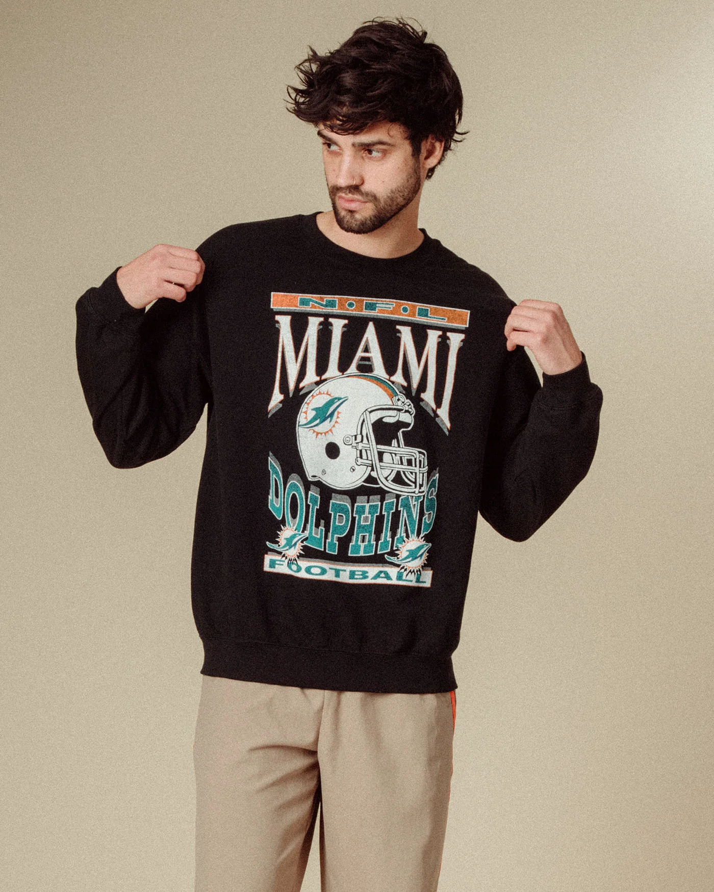Miami Dolphins Helmet Flea Market Crew Fleece - Image 3