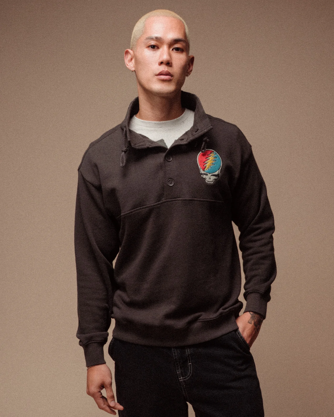 Grateful Dead Embroidered Mock Neck Button Up Fleece - Image 3