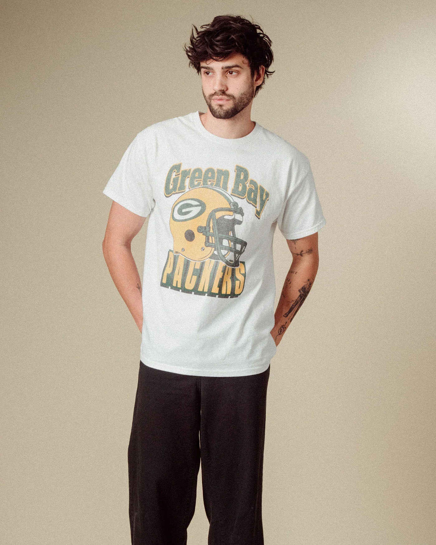 Green Bay Packers Throwback Helmet Flea Market Tee - Image 2