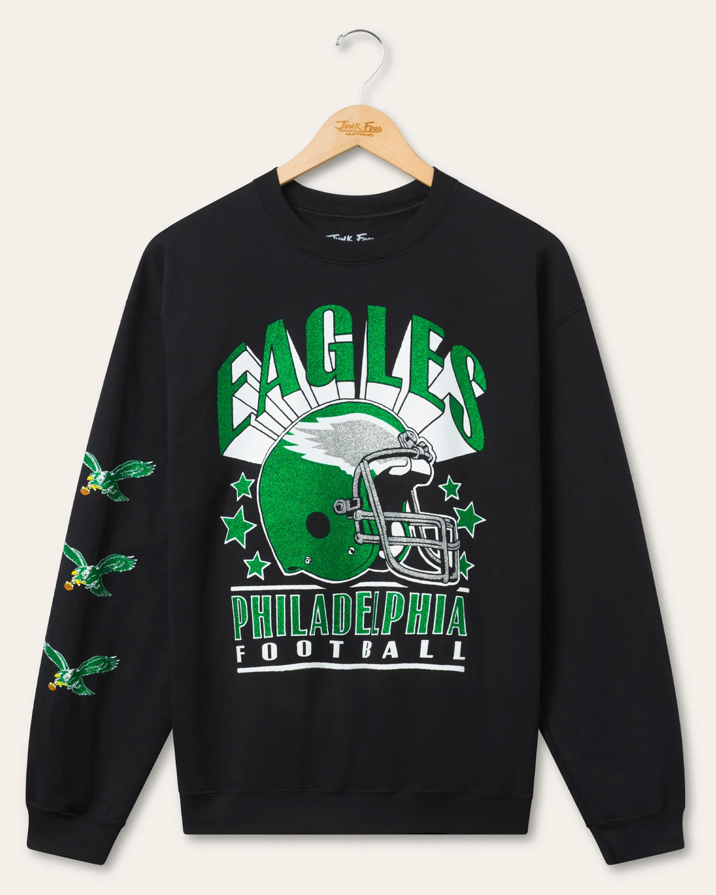 Philadelphia Eagles Glitter Helmet Flea Market Crew Fleece