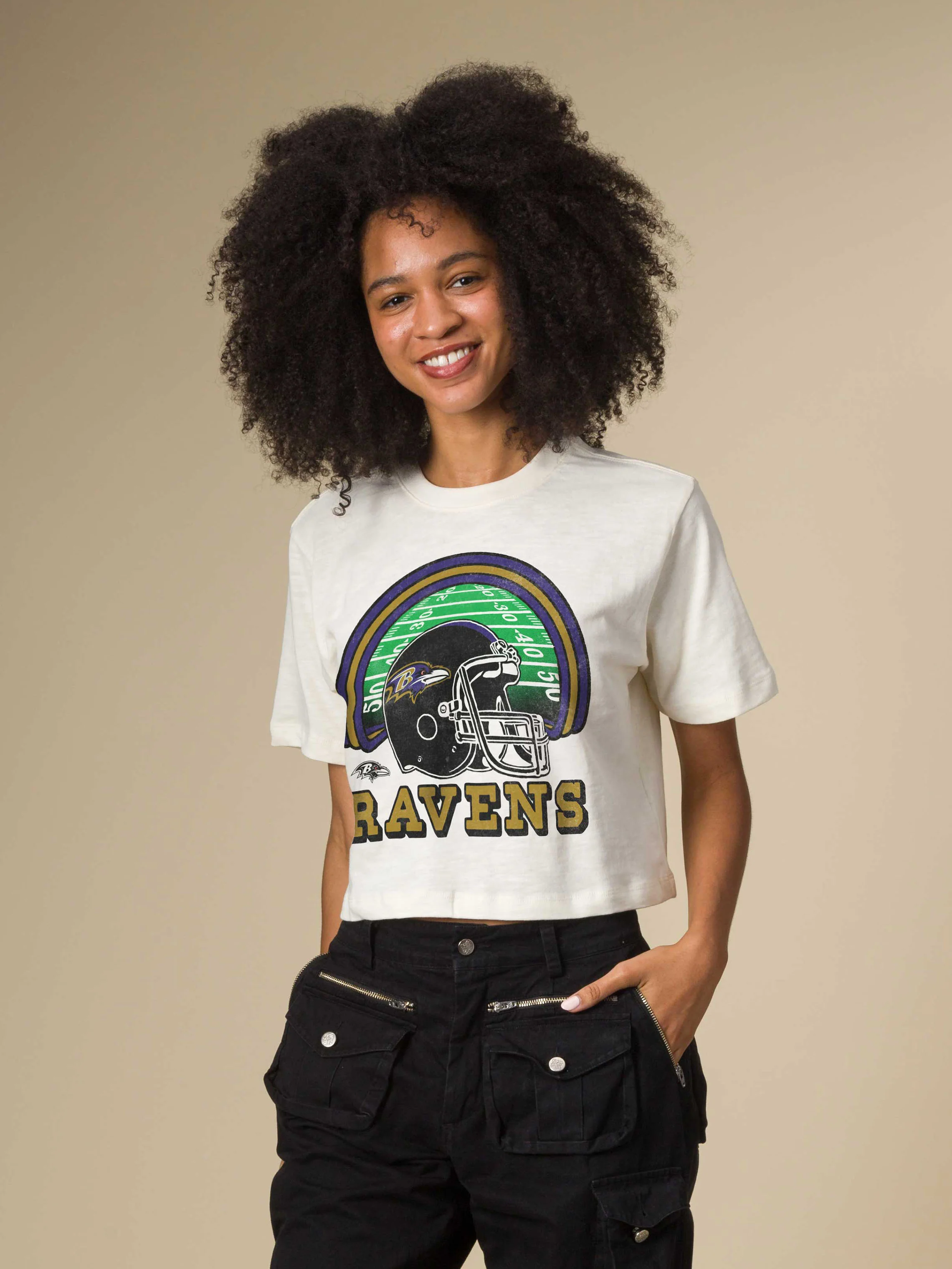 Women's Baltimore Ravens Game Time Mock Neck Crop Tee - Image 2