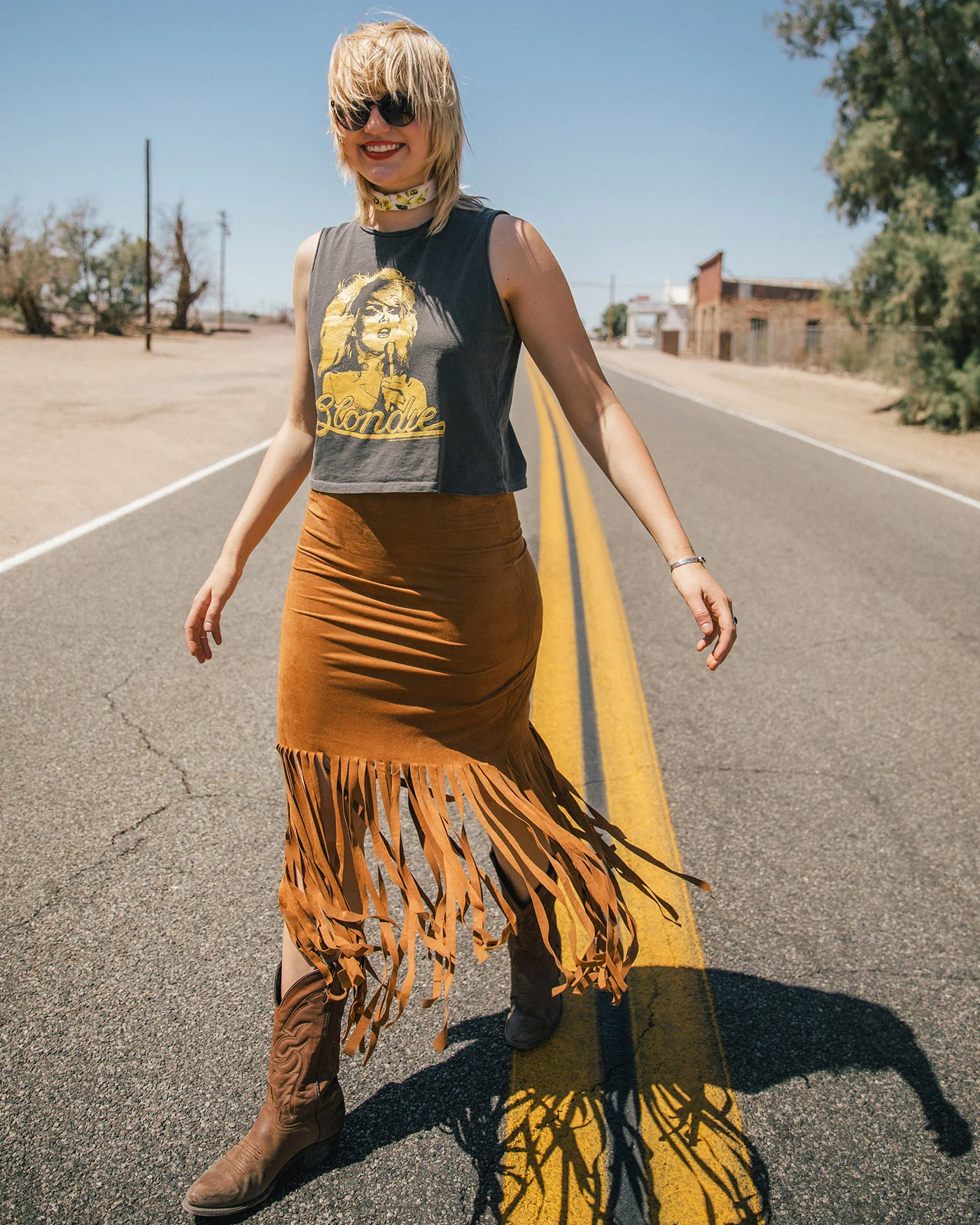 Women's Blondie Gold Cropped Muscle Tank - Image 2