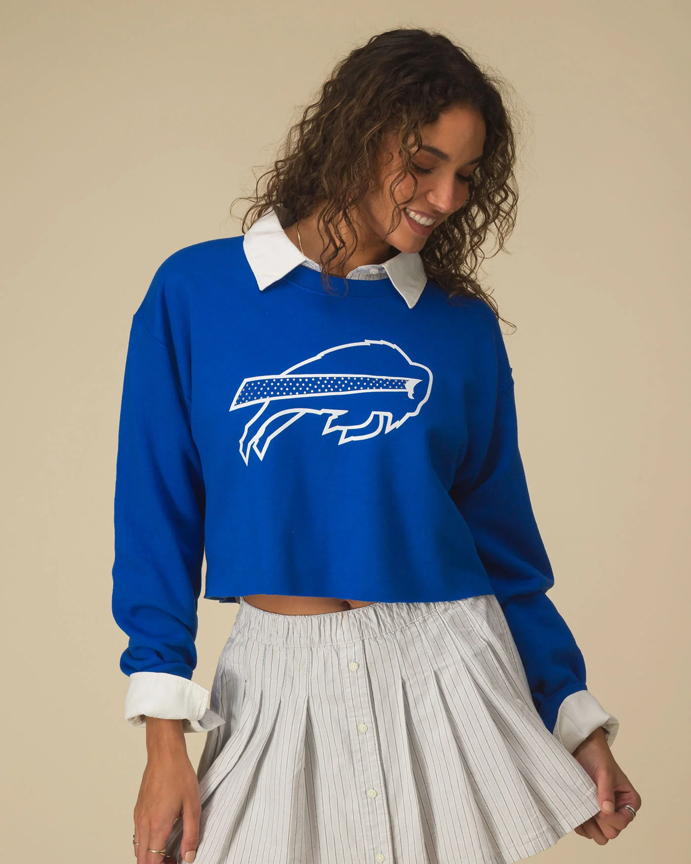 Women's Buffalo Bills Bling Flea Market Crop Fleece - Image 3