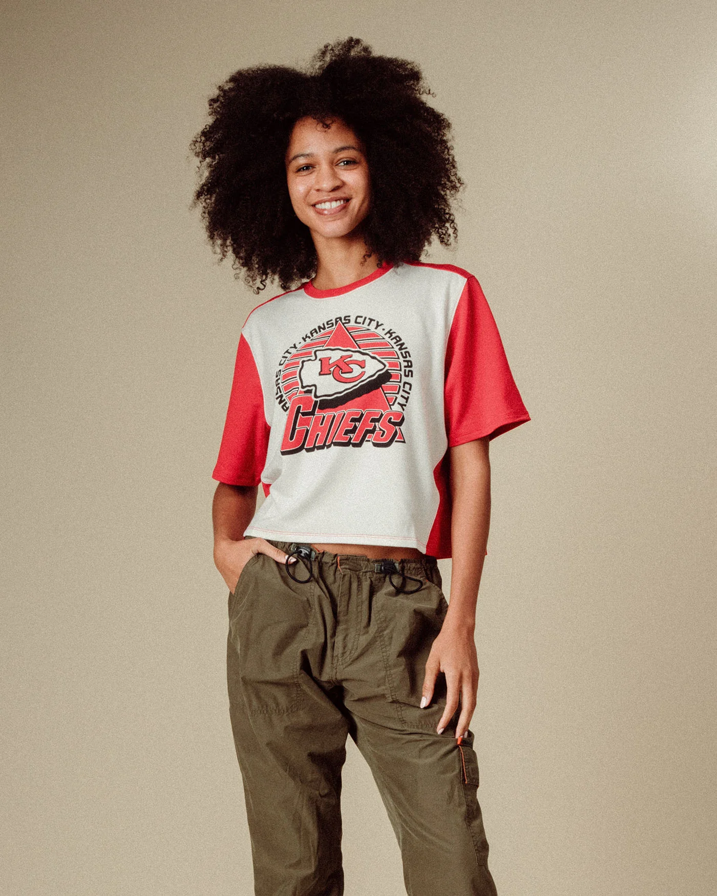 Women's Kansas City Chiefs Color Block Crop Tee - Image 3