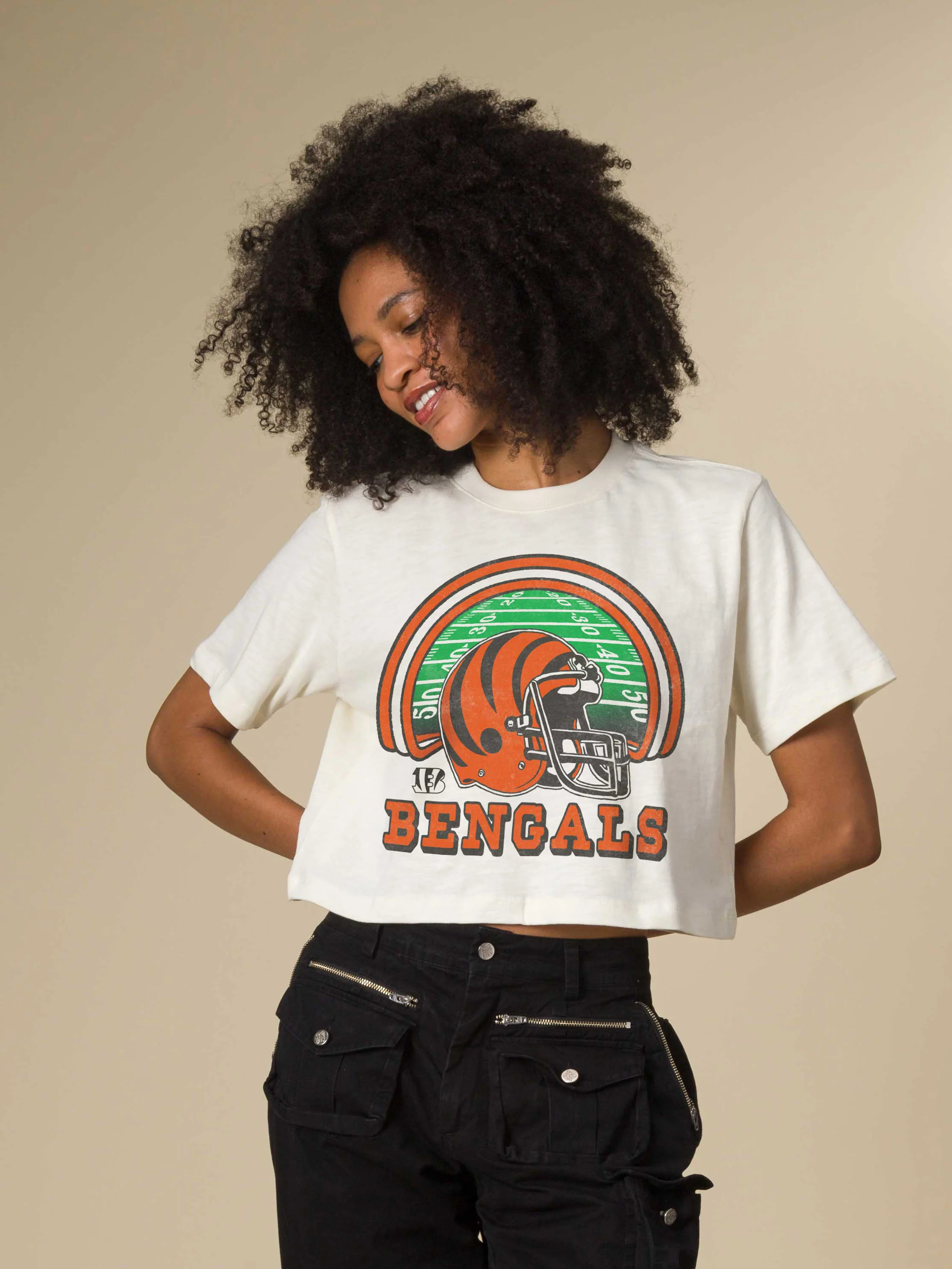 Women's Cincinnati Bengals Game Time Mock Neck Crop Tee - Image 2