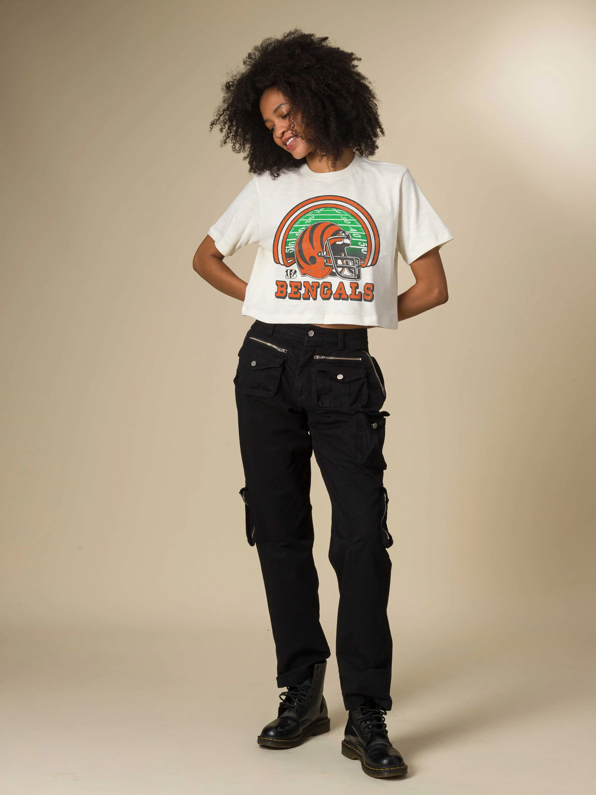 Women's Cincinnati Bengals Game Time Mock Neck Crop Tee - Image 3