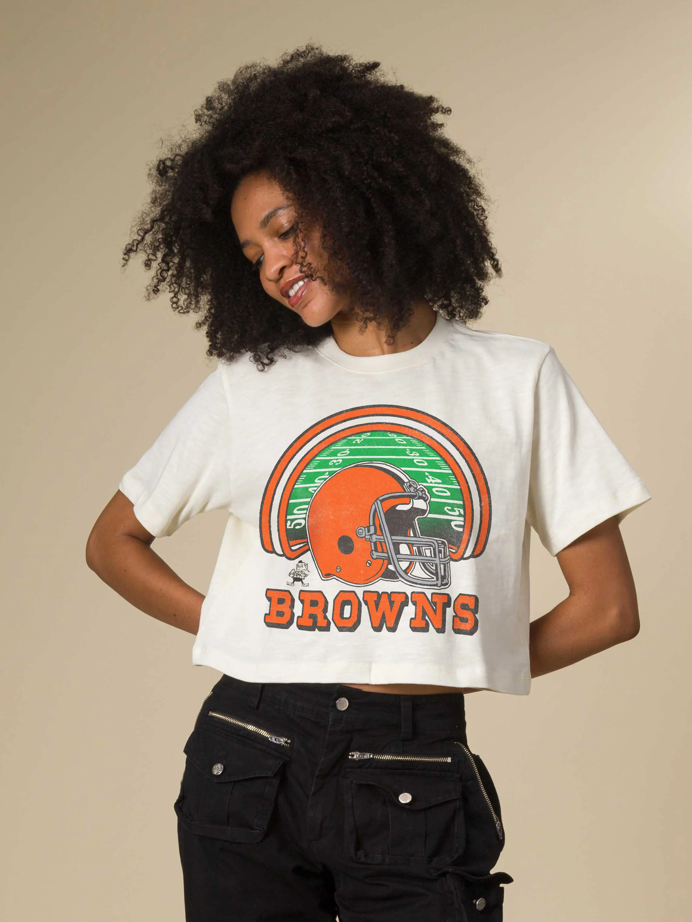 Women's Cleveland Browns Game Time Mock Neck Crop Tee - Image 2