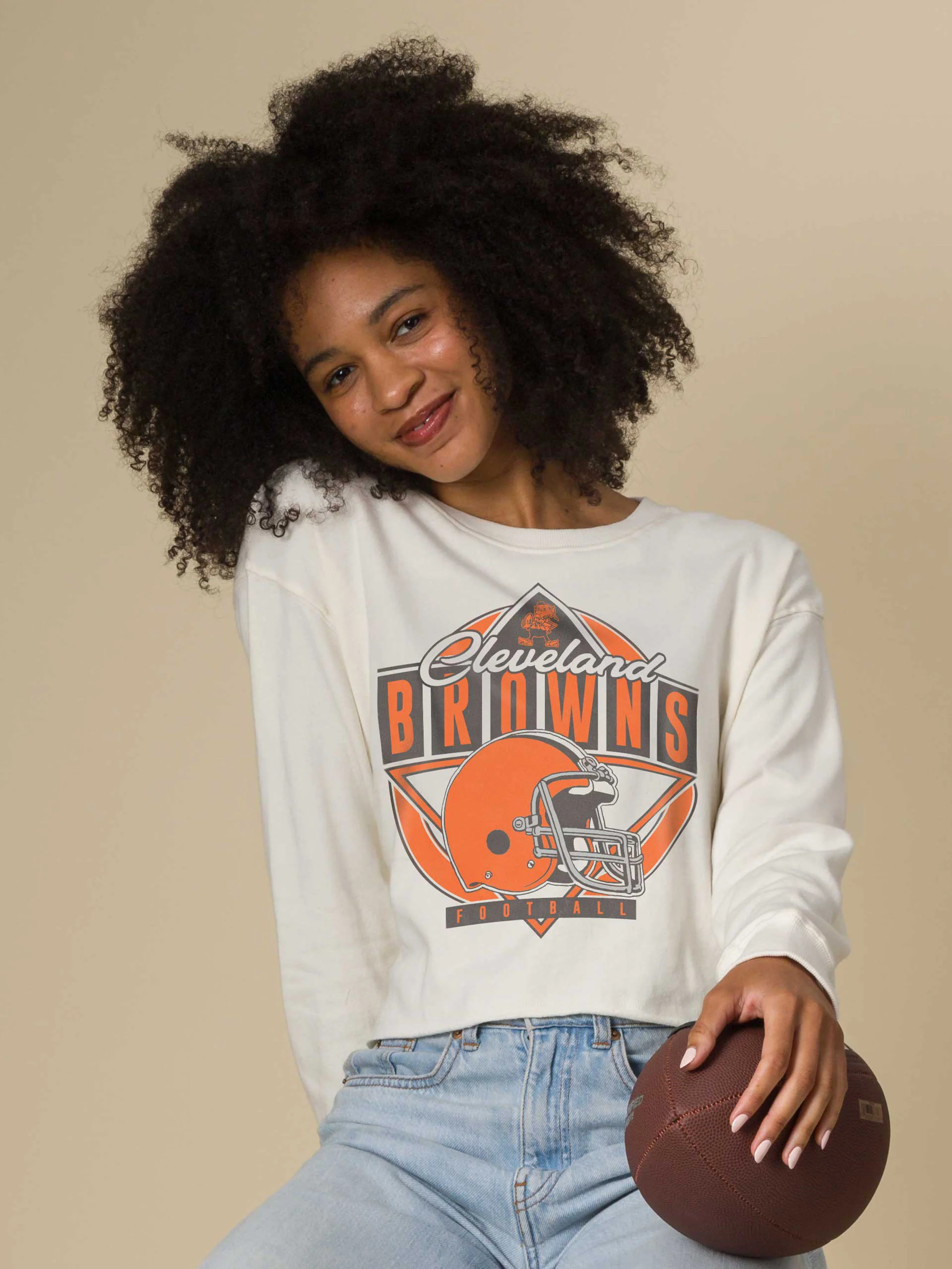 Women's Cleveland Browns Helmet Crop Fleece - Image 3