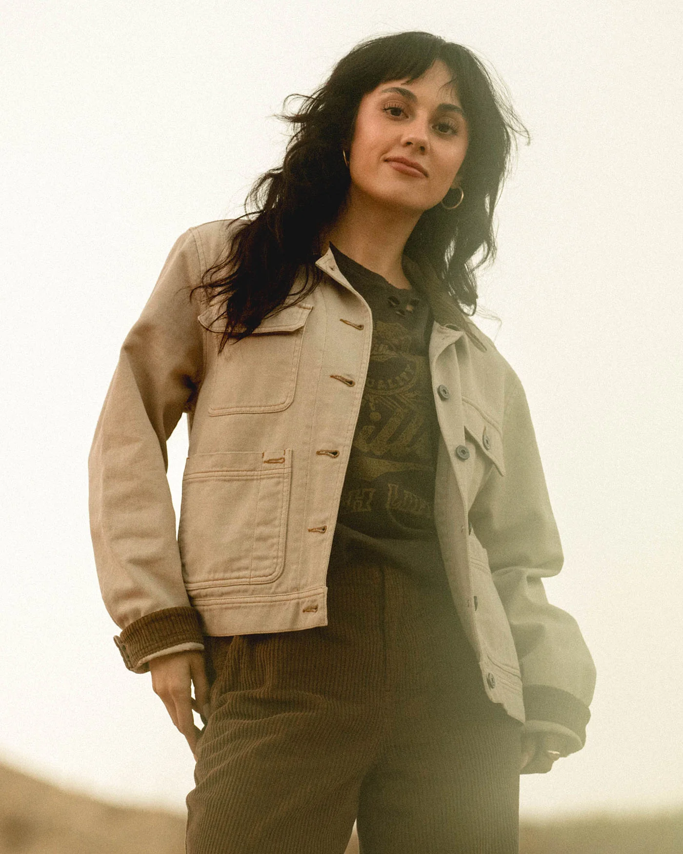 Women's Denim Corded Collar Chore Jacket - Image 2