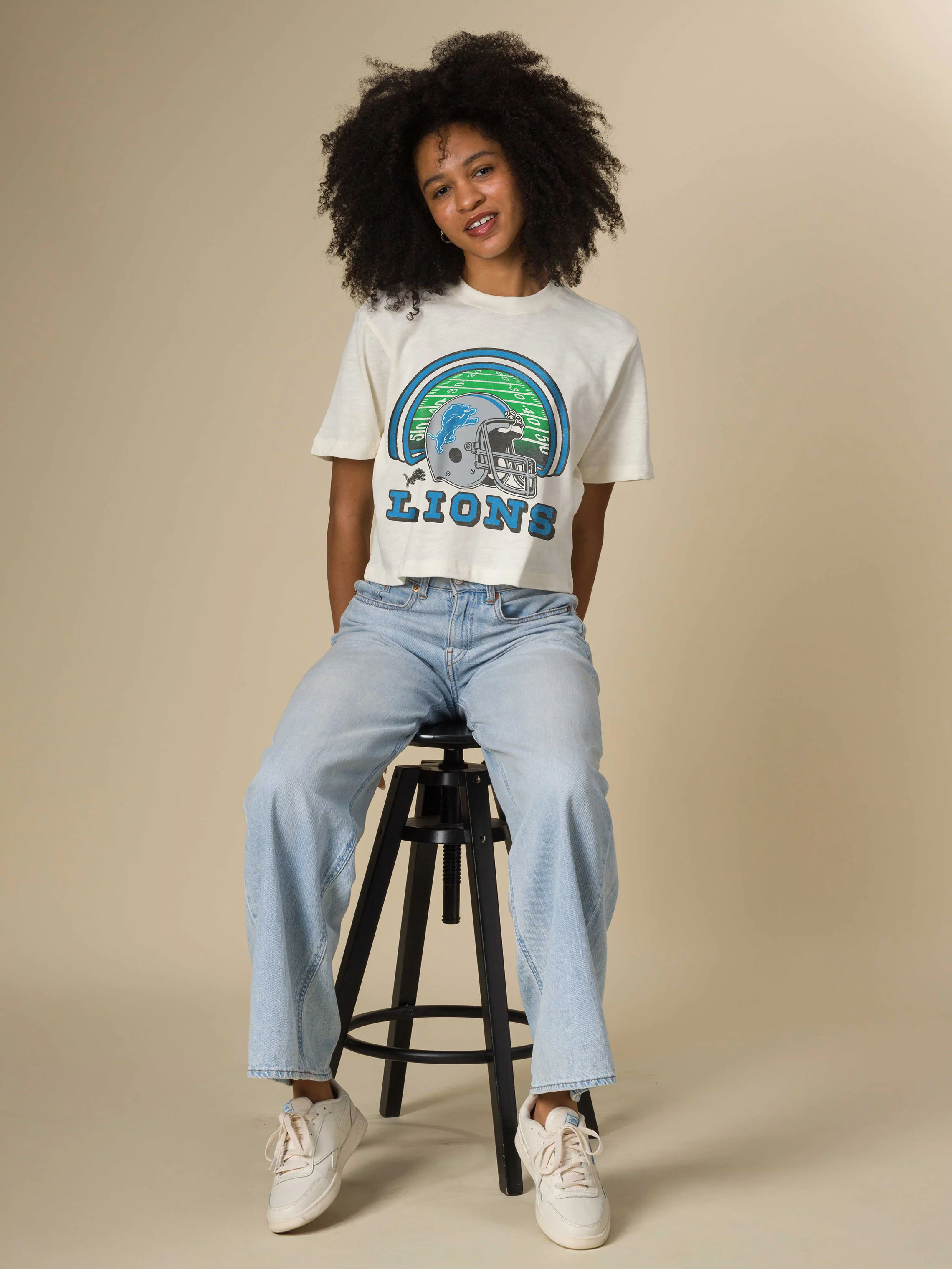 Women's Detroit Lions Game Time Mock Neck Crop Tee - Image 2