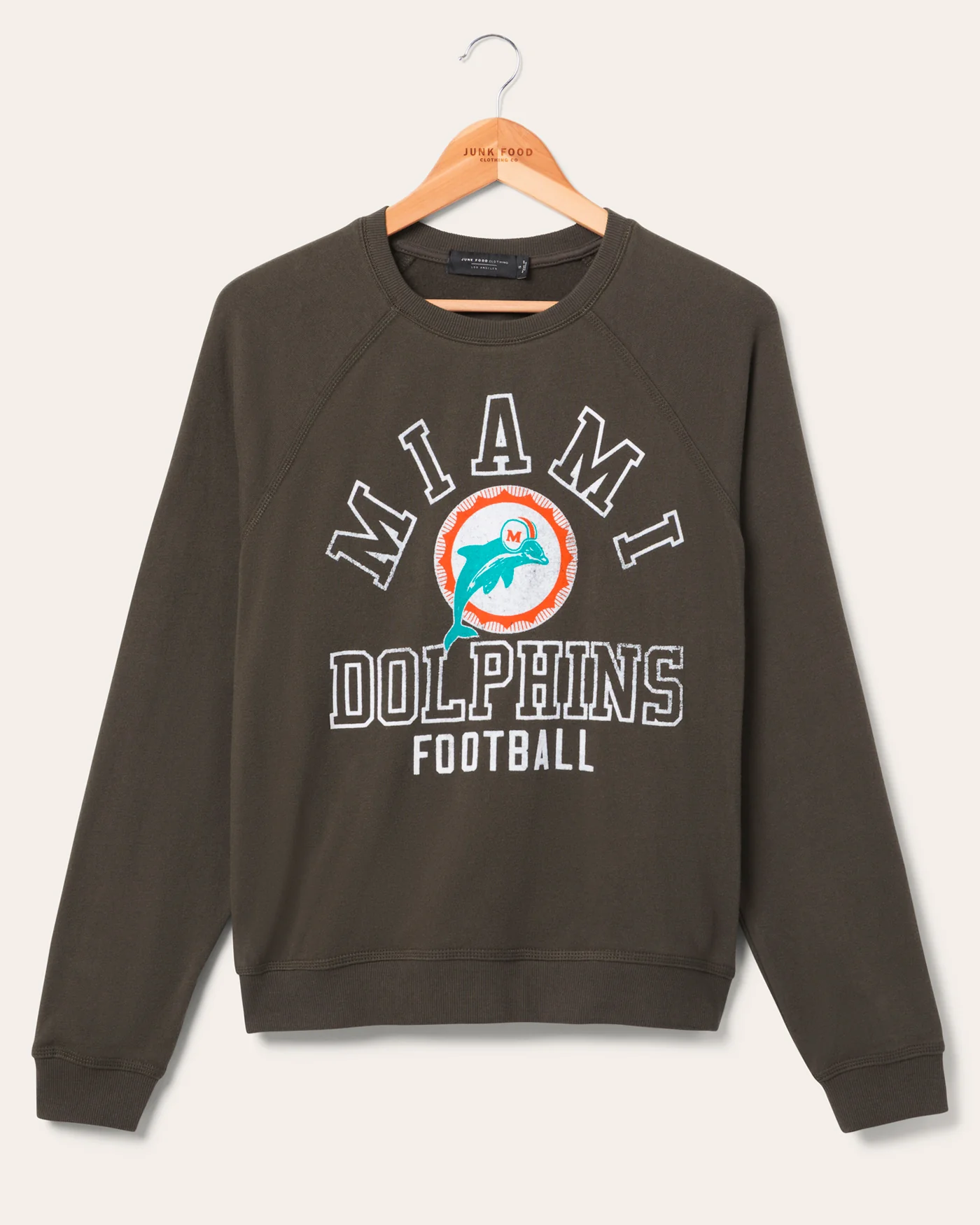 Women's Miami Dolphins Flocked Raglan Crew Fleece