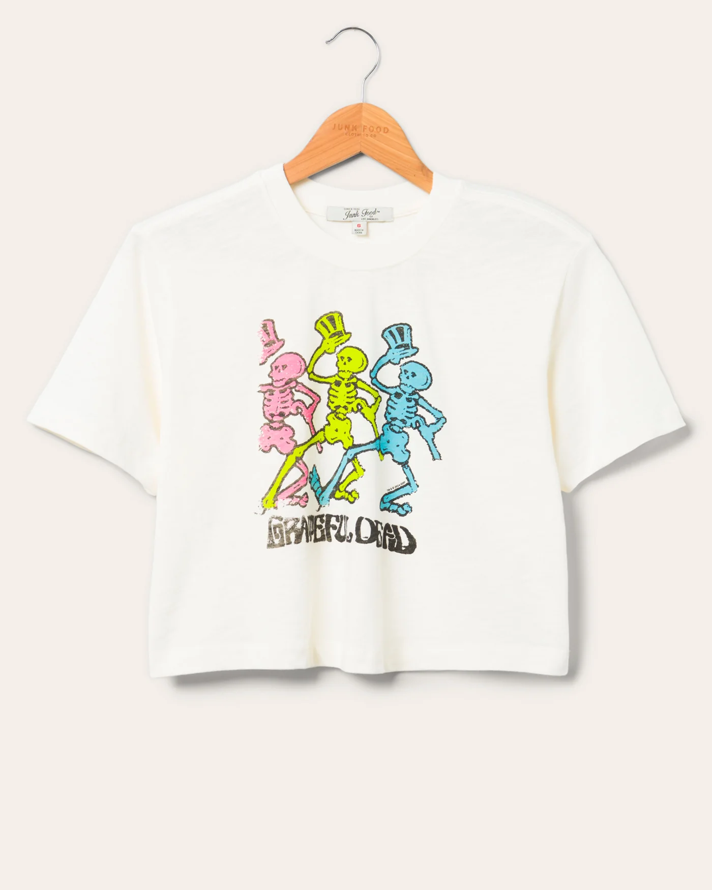 Women's Grateful Dead Dancing Skeletons Crop Mock Neck Tee