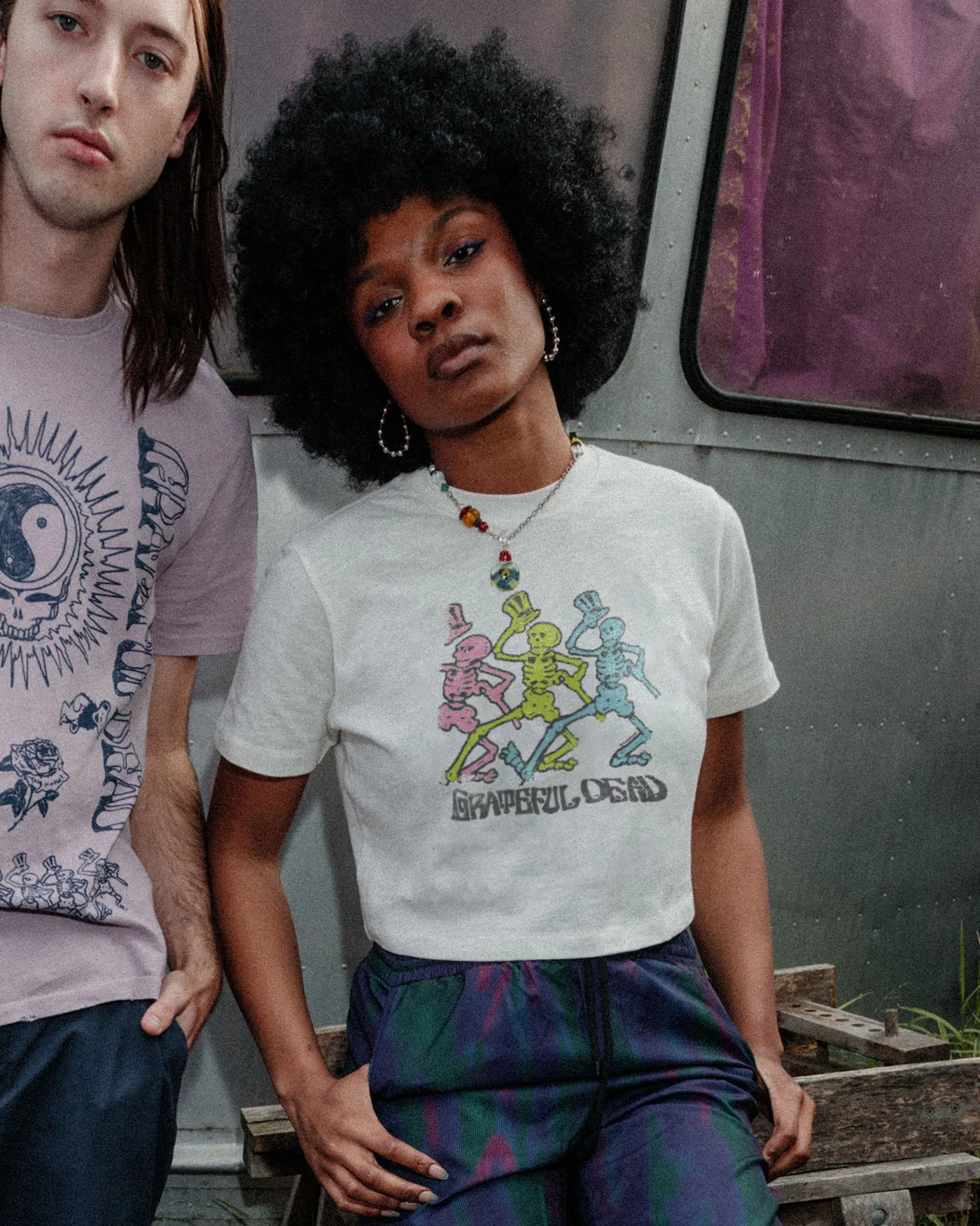 Women's Grateful Dead Dancing Skeletons Crop Mock Neck Tee - Image 2