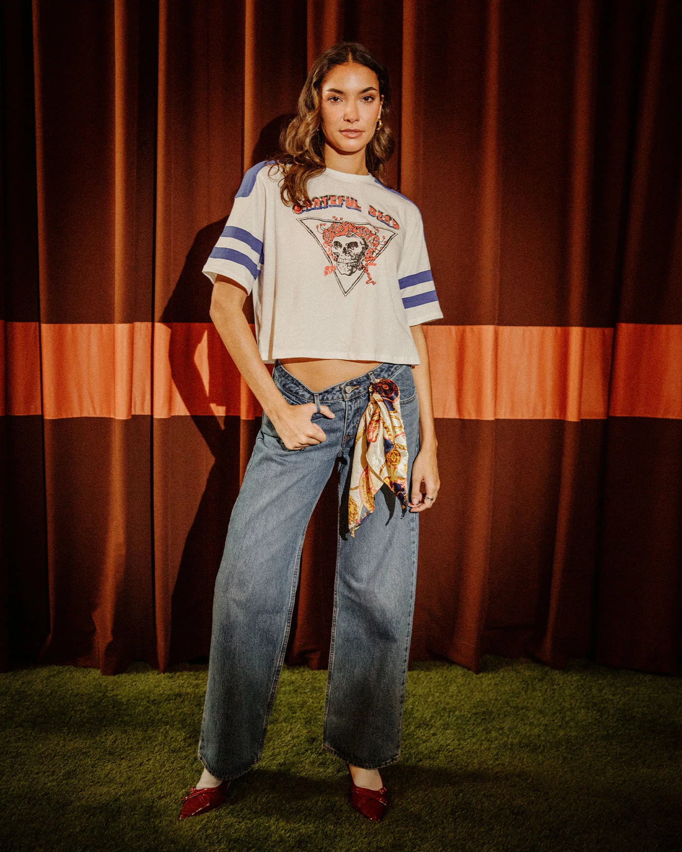 Women's Grateful Dead Striped Crop Tee - Image 2