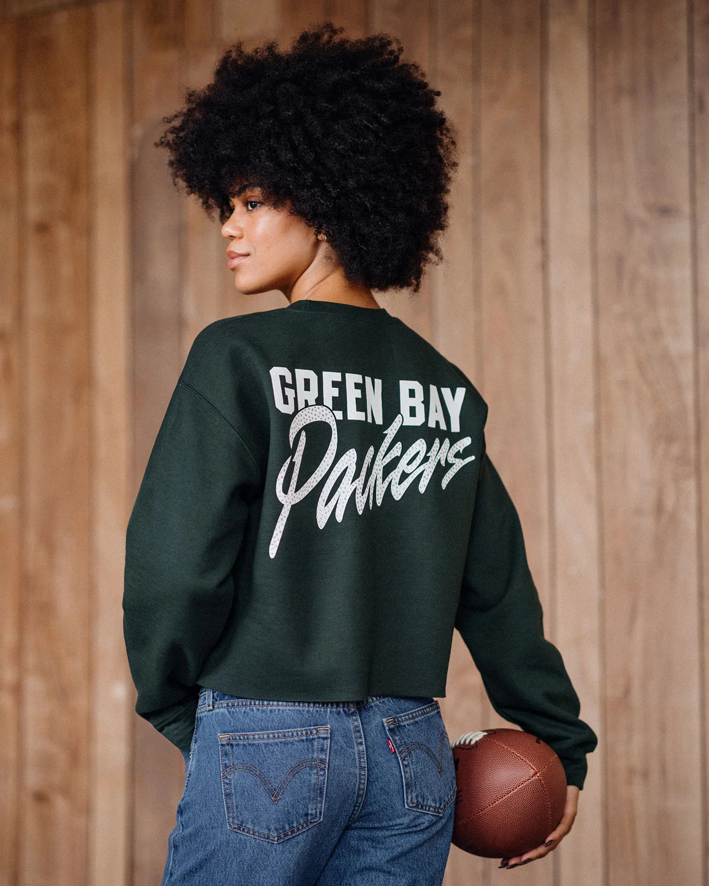 Women's Green Bay Packers Bling Flea Market Crop Fleece - Image 2