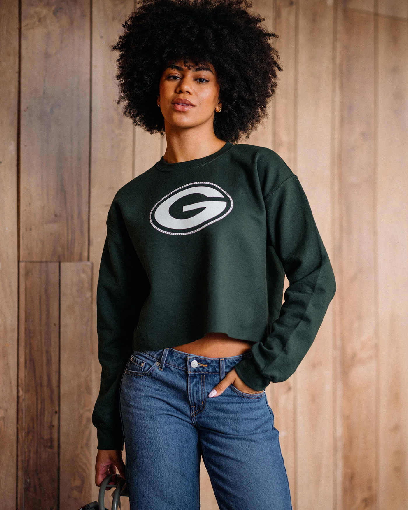 Women's Green Bay Packers Bling Flea Market Crop Fleece - Image 3
