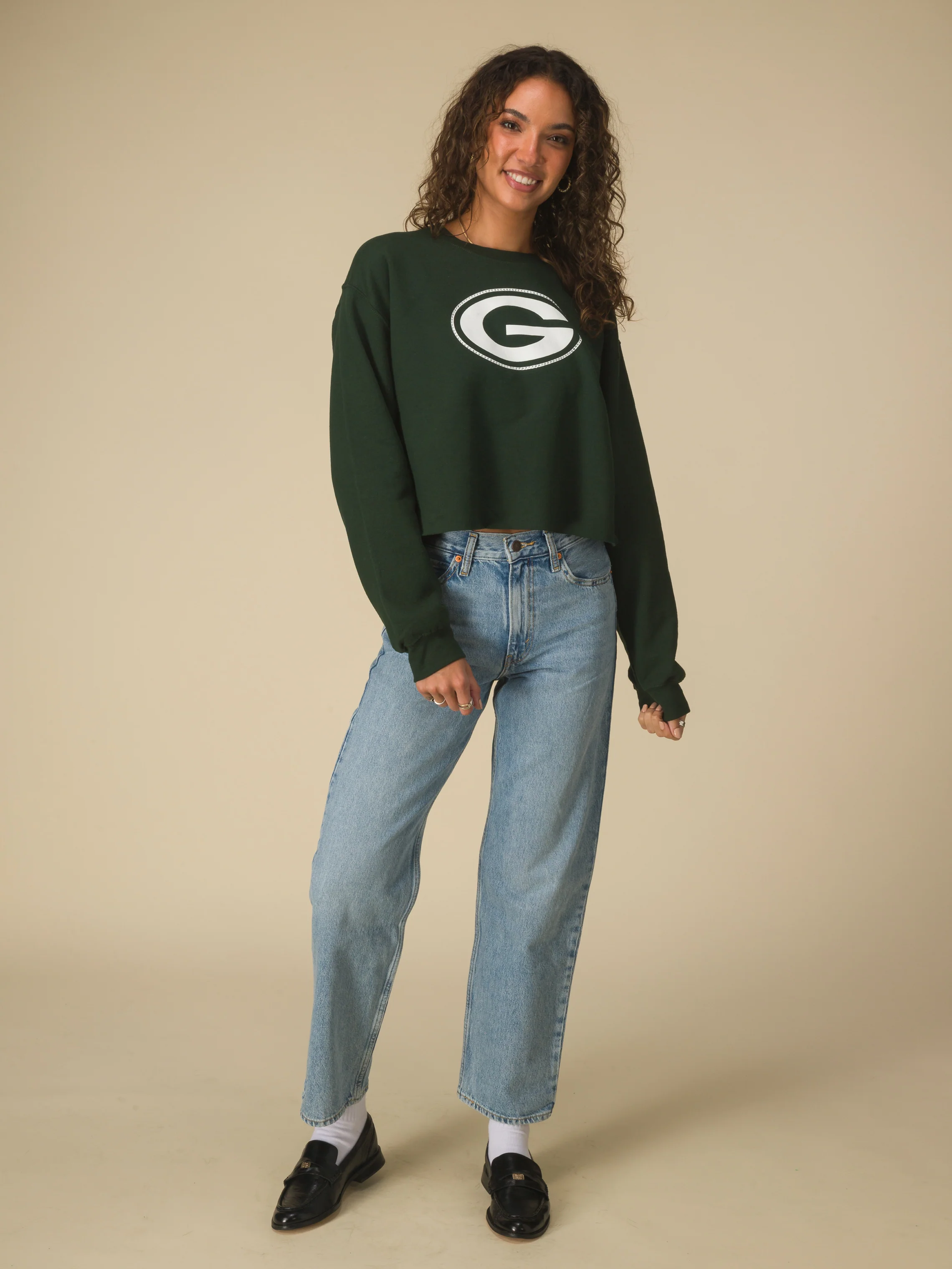 Women's Green Bay Packers Bling Flea Market Crop Fleece - Image 4