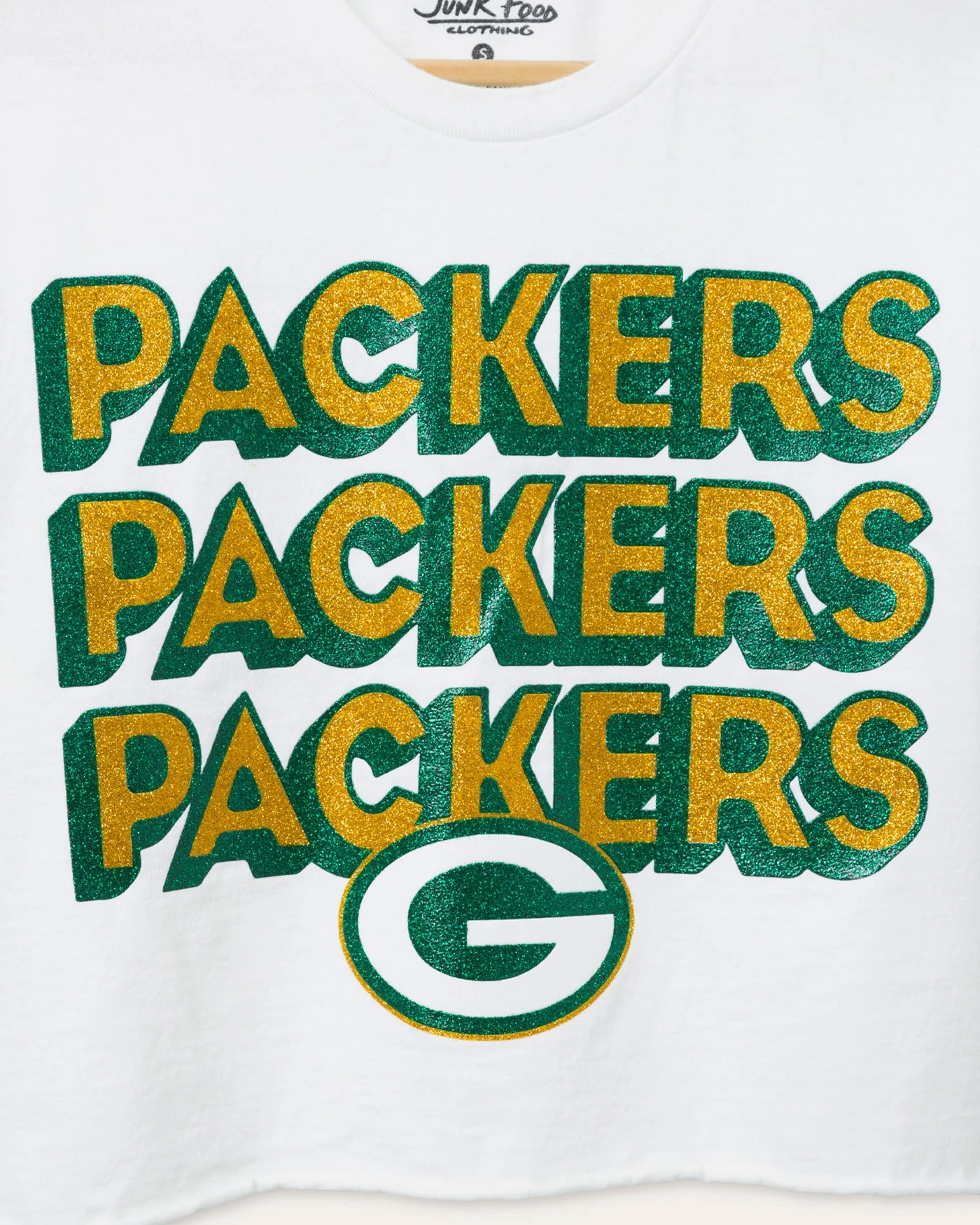 Women's Green Bay Packers Repeat Glitter Flea Market Crop Tee - Image 3