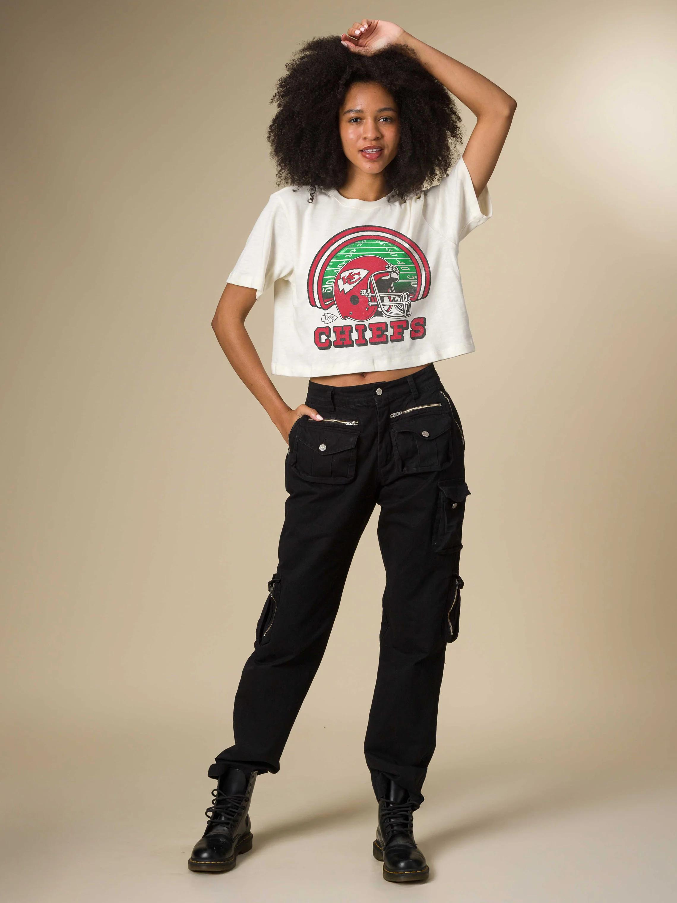 Women's Kansas City Chiefs Game Time Mock Neck Crop Tee - Image 3