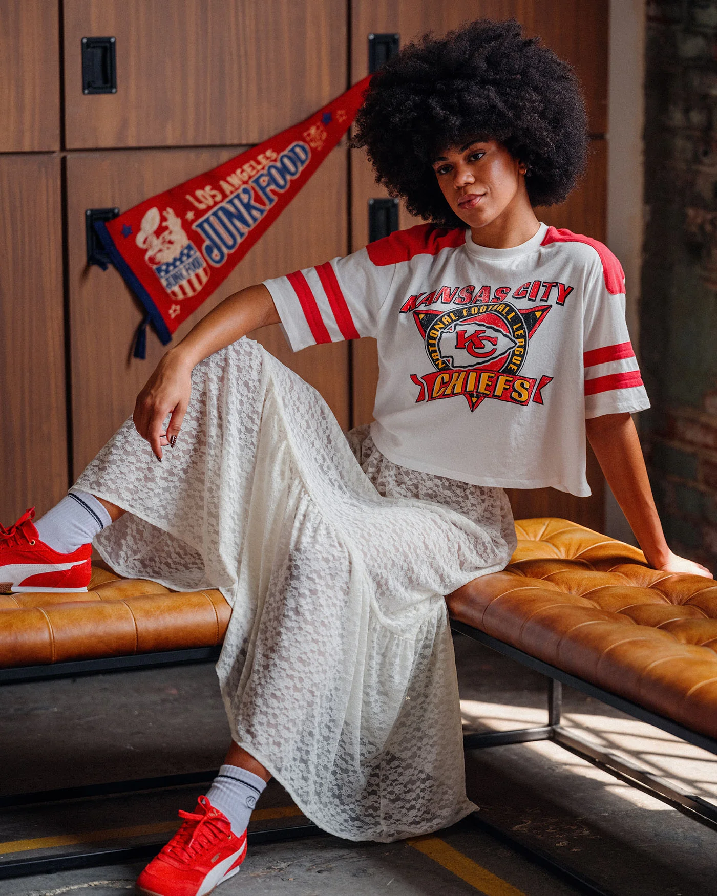 Women's Kansas City Chiefs Striped Crop Tee - Image 3
