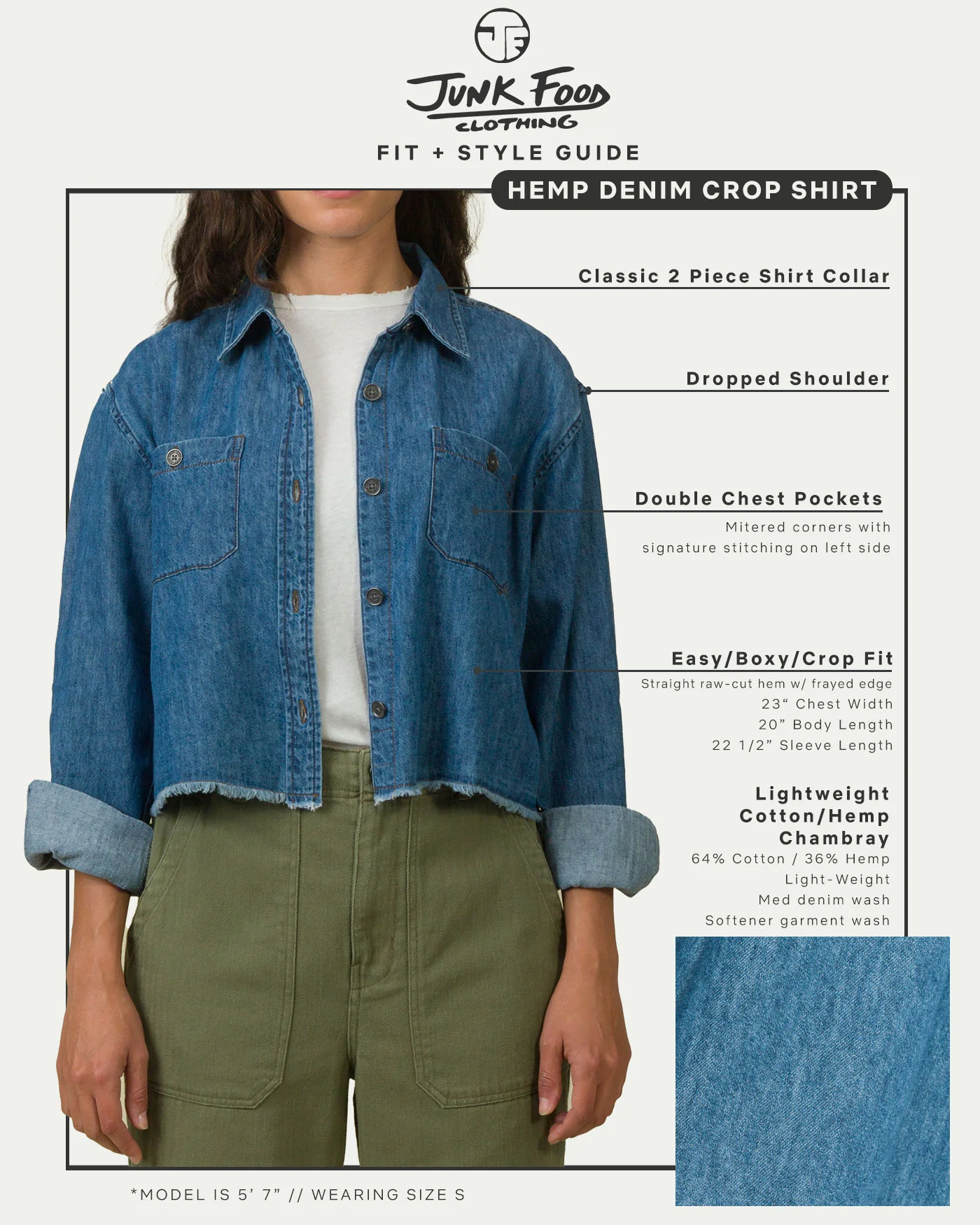 Women's Hemp Denim Crop Shirt - Image 8