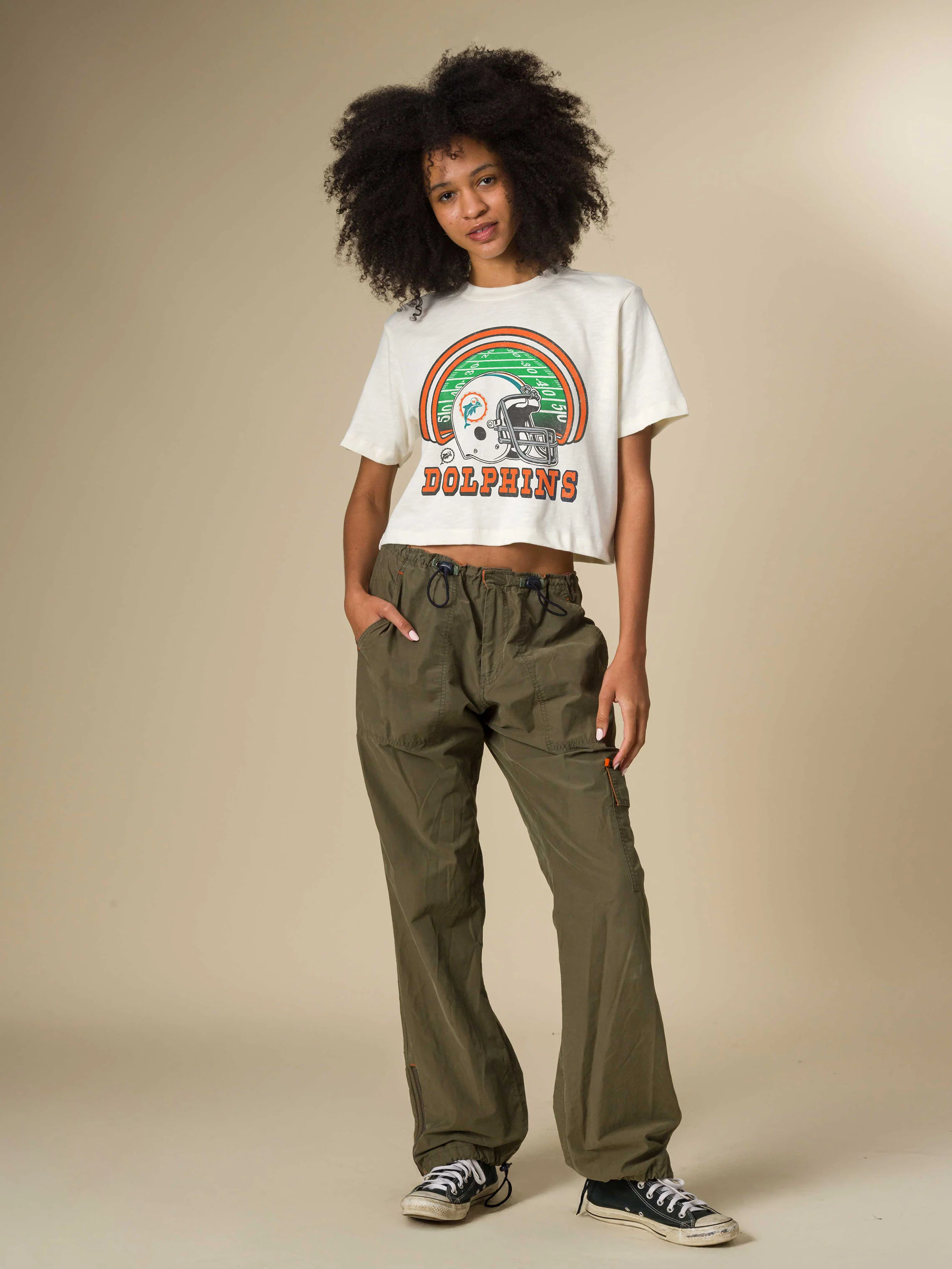 Women's Miami Dolphins Game Time Mock Neck Crop Tee - Image 2