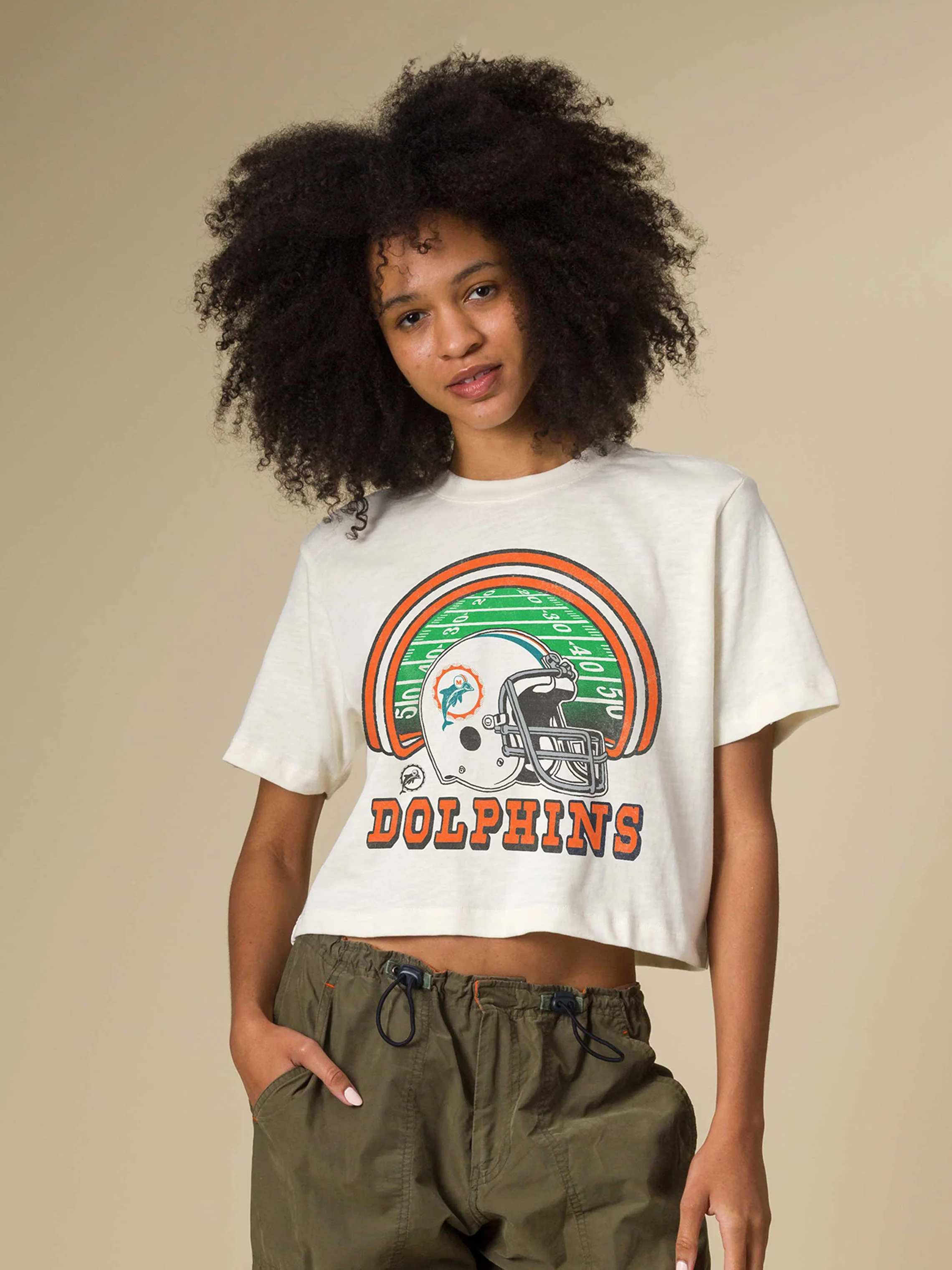 Women's Miami Dolphins Game Time Mock Neck Crop Tee - Image 3