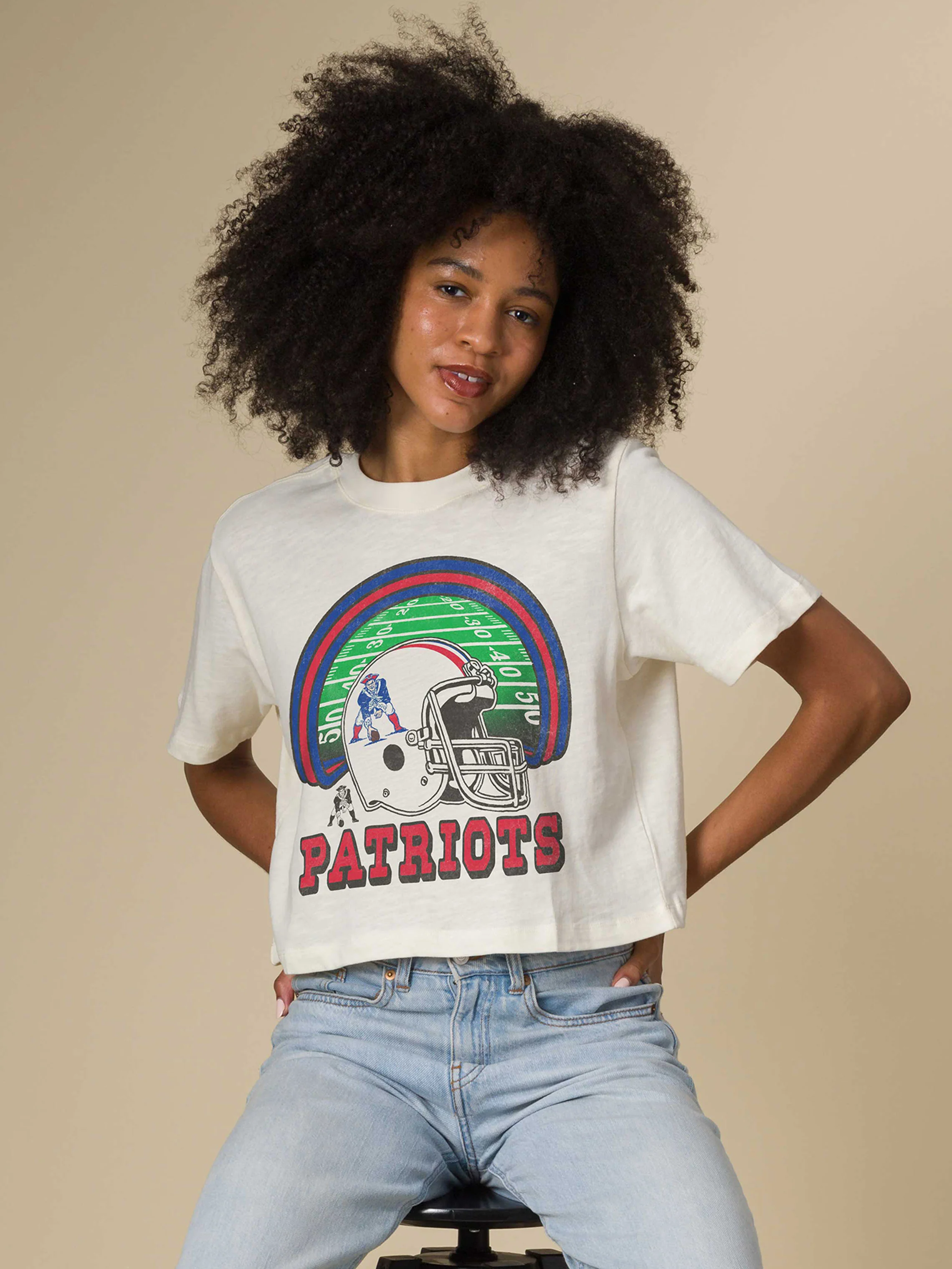 Women's New England Patriots Game Time Mock Neck Crop Tee - Image 3