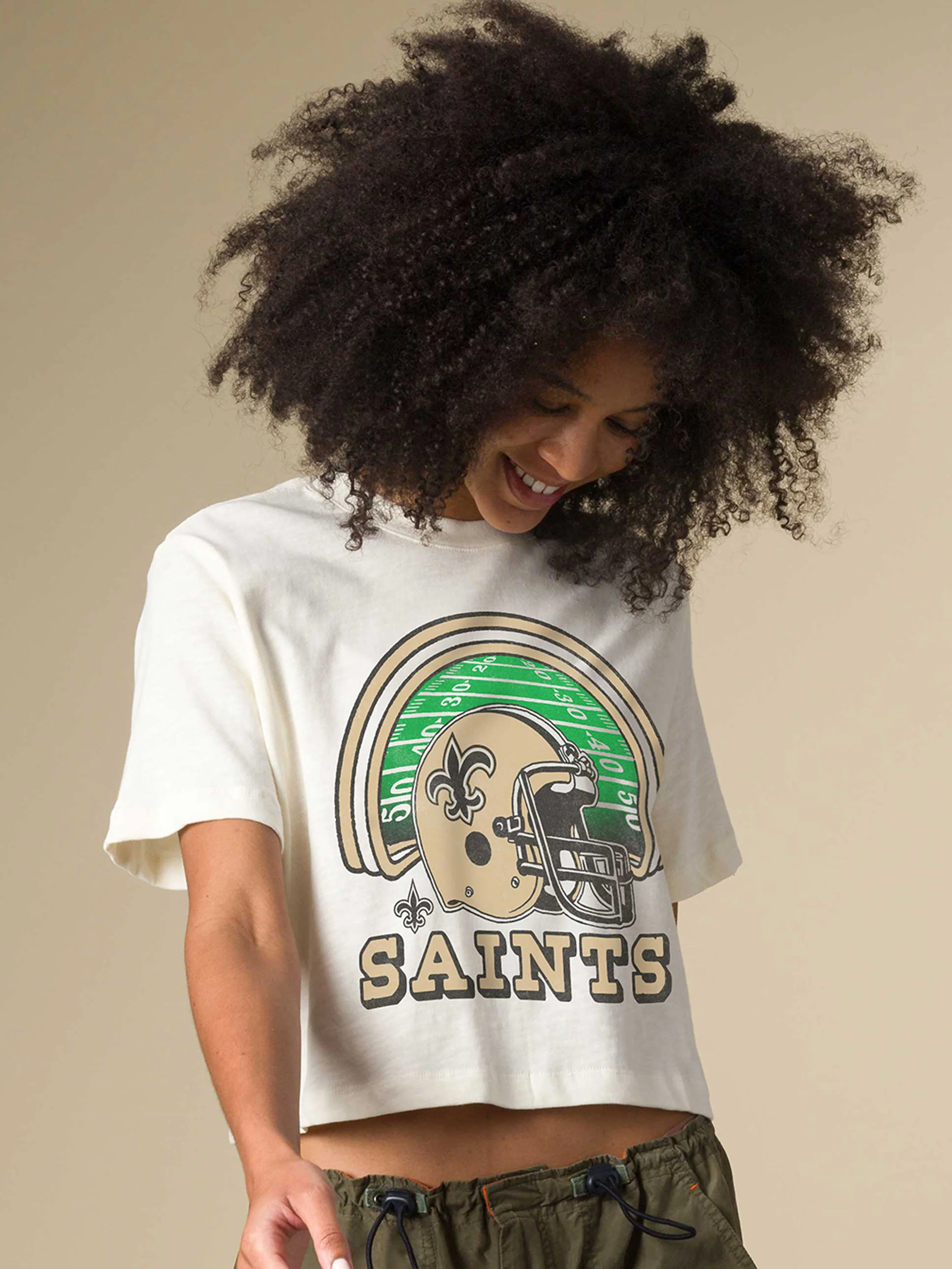 Women's New Orleans Saints Game Time Mock Neck Crop Tee - Image 2