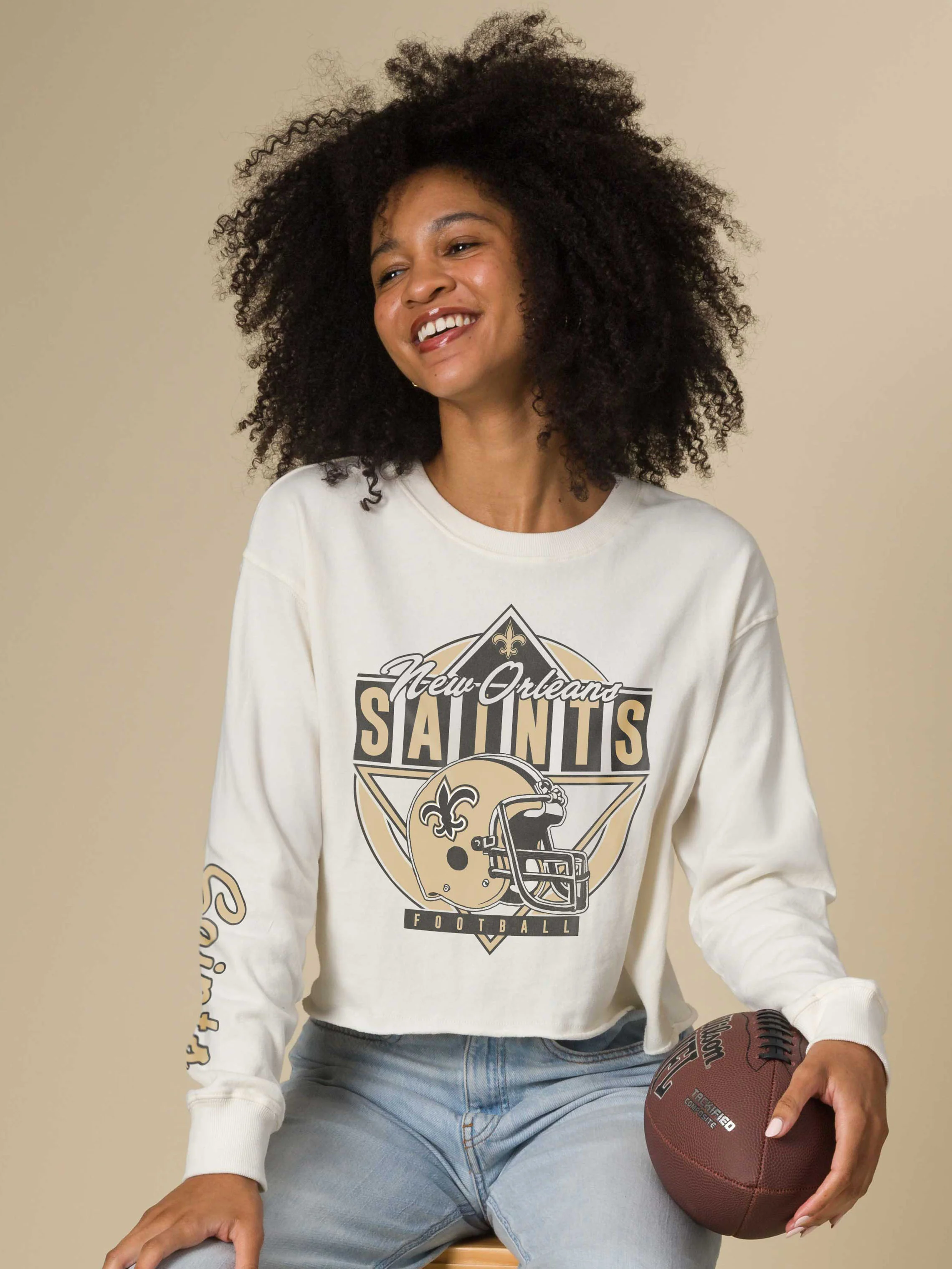 Women's New Orleans Saints Helmet Crop Fleece - Image 2