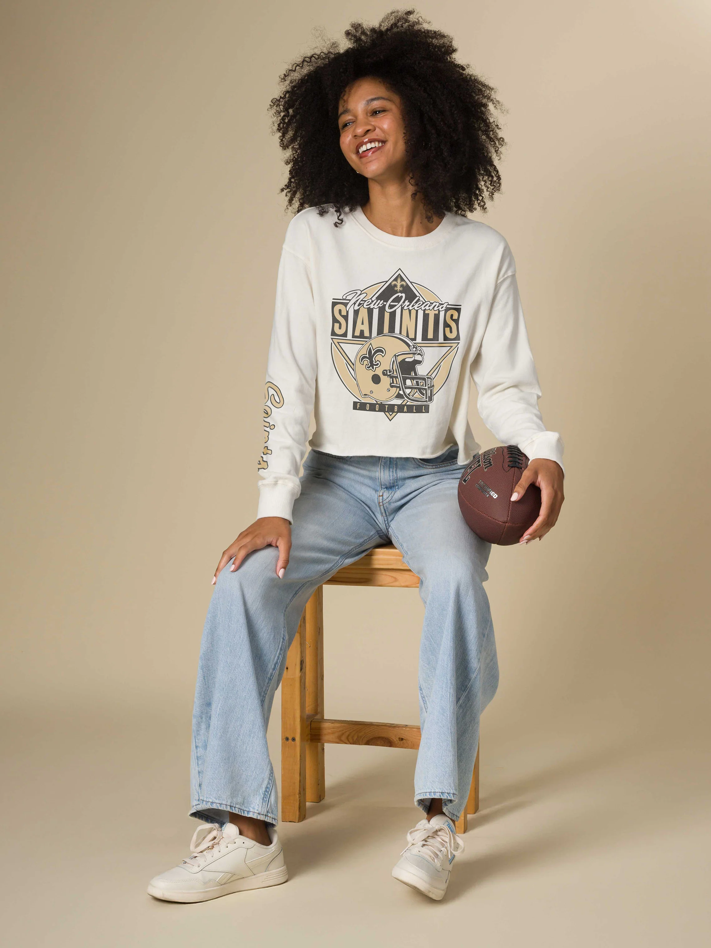 Women's New Orleans Saints Helmet Crop Fleece - Image 3