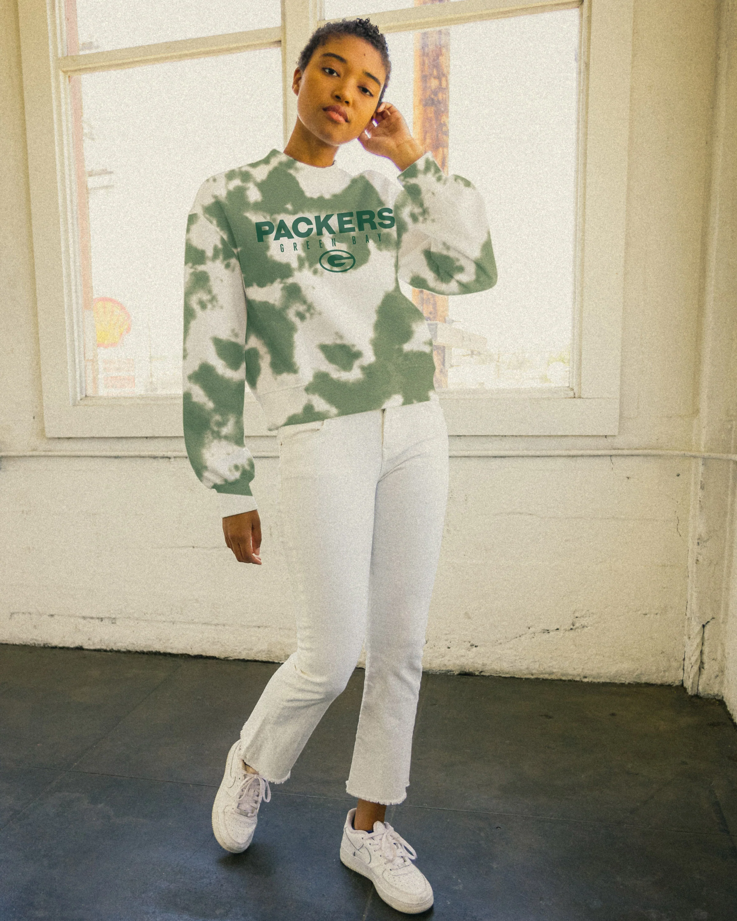 Women's NFL Green Bay Packers Tie Dye Mock Neck Fleece - Image 2