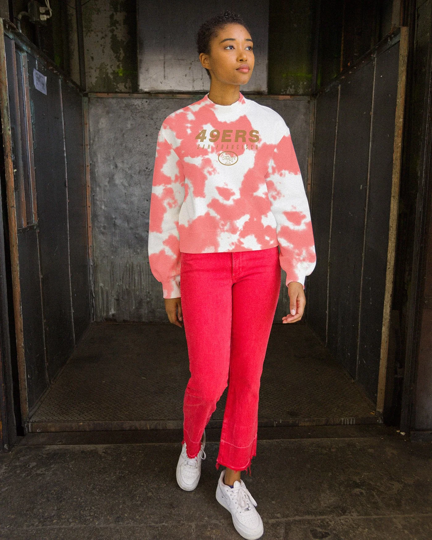 Women's NFL San Francisco 49ers Tie Dye Mock Neck Fleece - Image 2