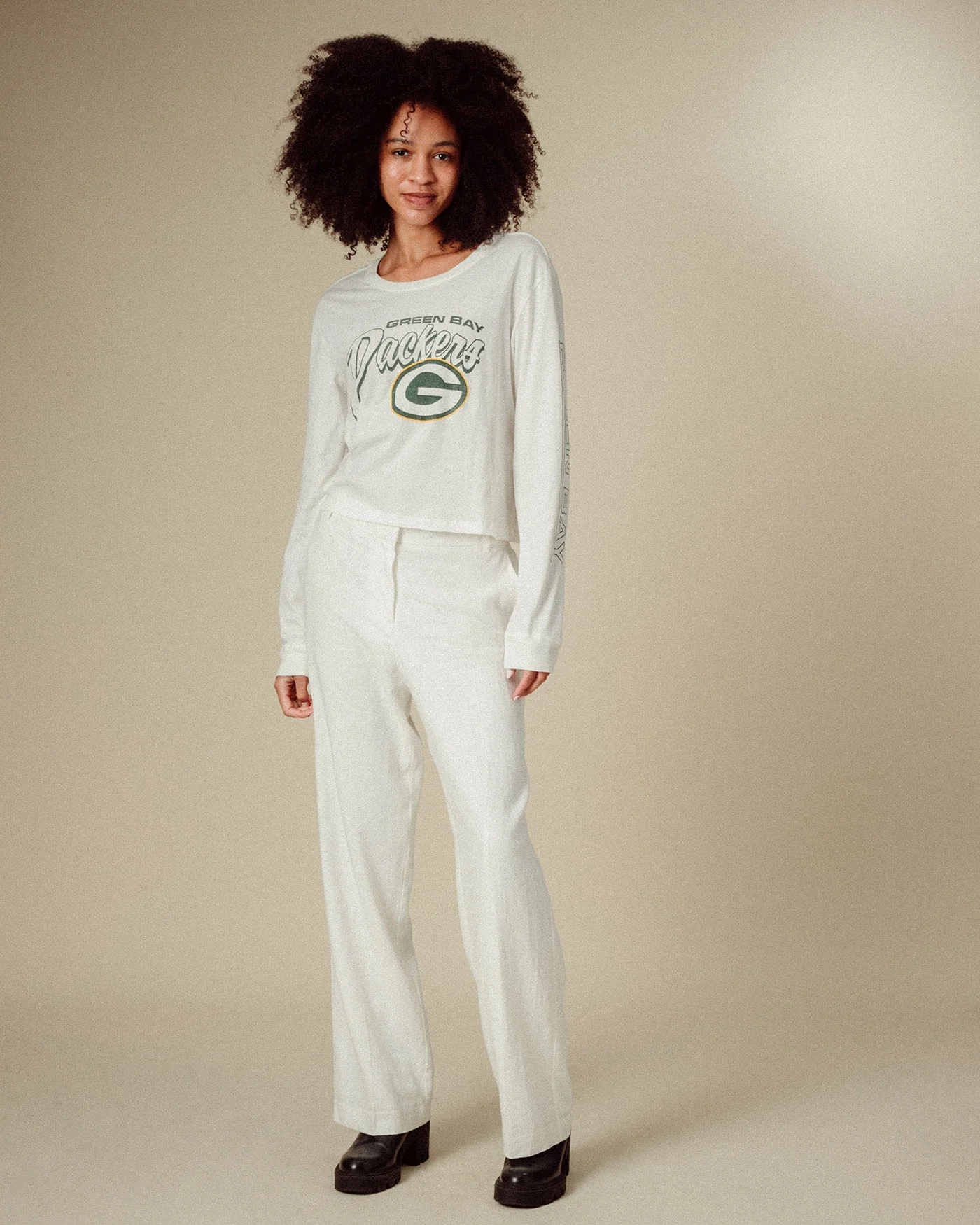 Women's Green Bay Packers Touchdown Long Sleeve Crop Tee - Image 2