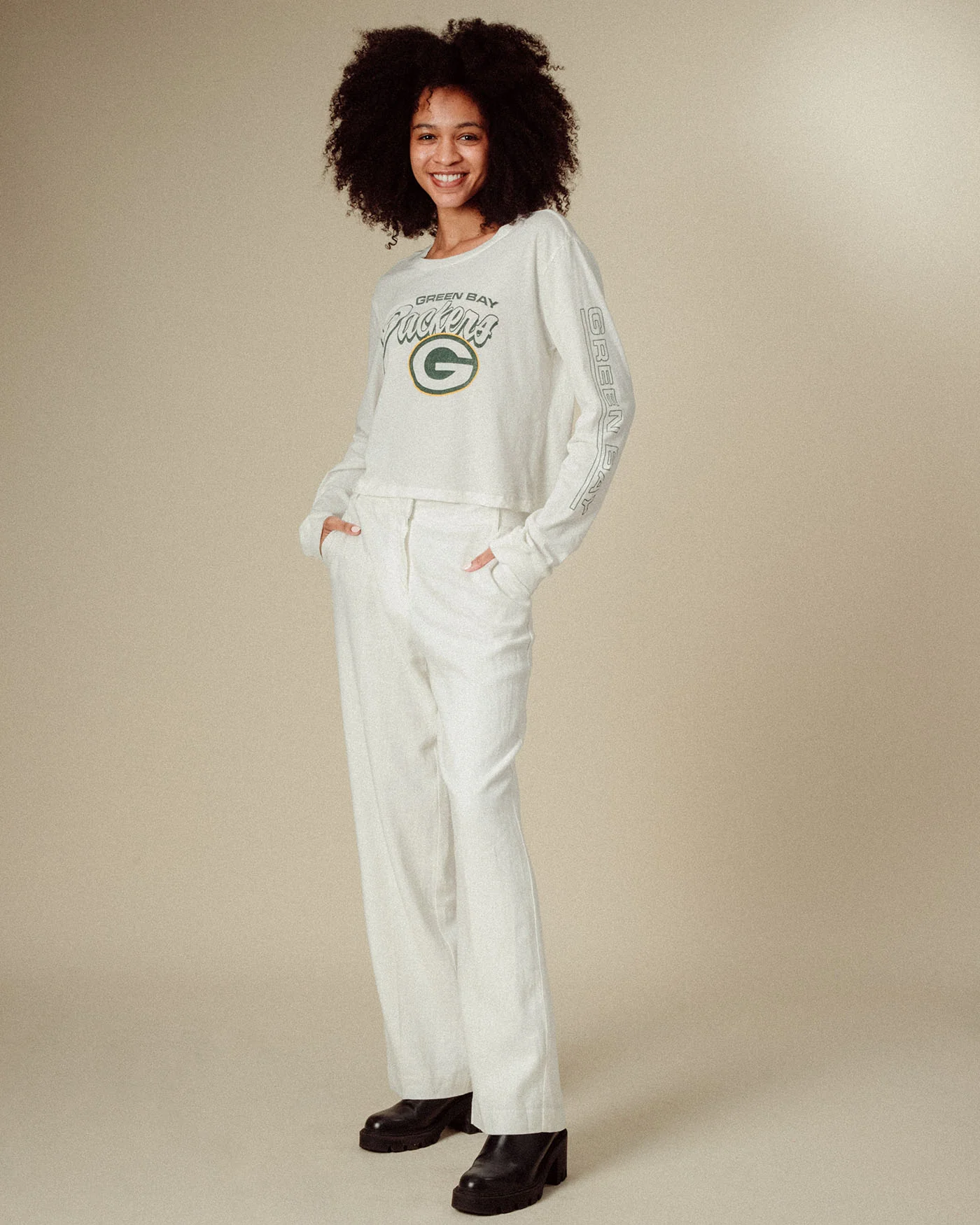 Women's Green Bay Packers Touchdown Long Sleeve Crop Tee - Image 3