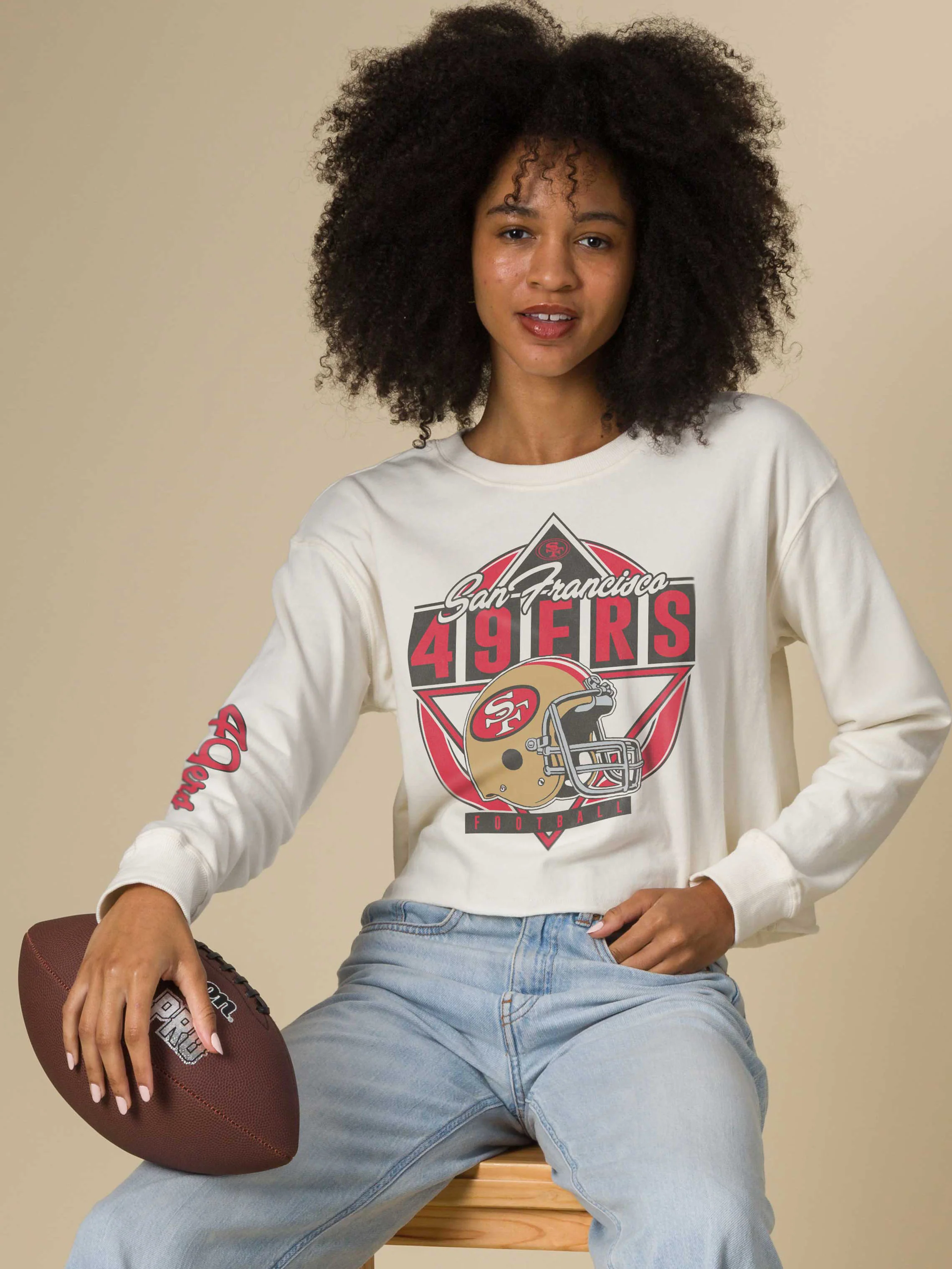 Women's San Francisco 49ers Helmet Crop Fleece - Image 2