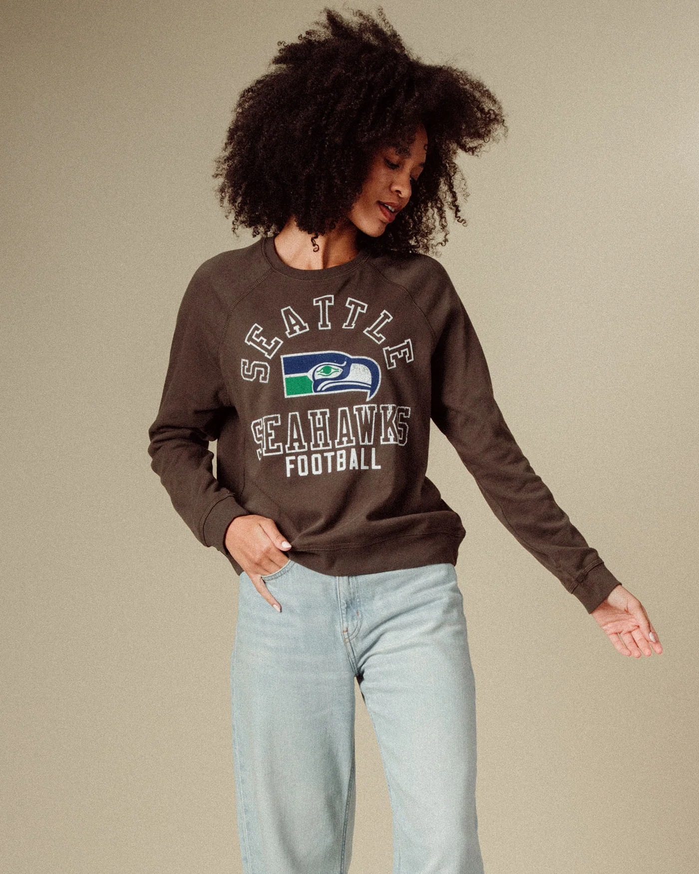 Women's Seahawks Flocked Raglan Crew Fleece - Image 2